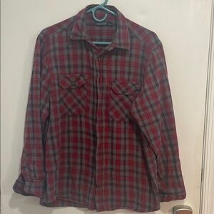Faded Glory Red and Gray Plaid Casual Button Down Shirt